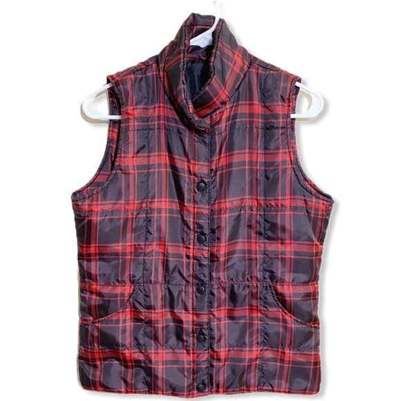 Buffalo Plaid Womens Vest Red and Black Snap Front Size Large - Picture 6 of 6